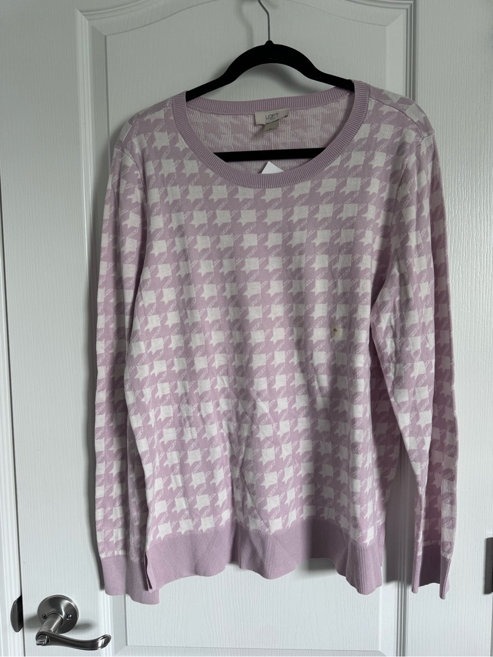 LOFT Lavender and Cream Houndstooth Crewneck Sweater
